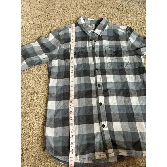 VANS Checkered Gray White Men's Flannel Size M - Picture 8 of 8